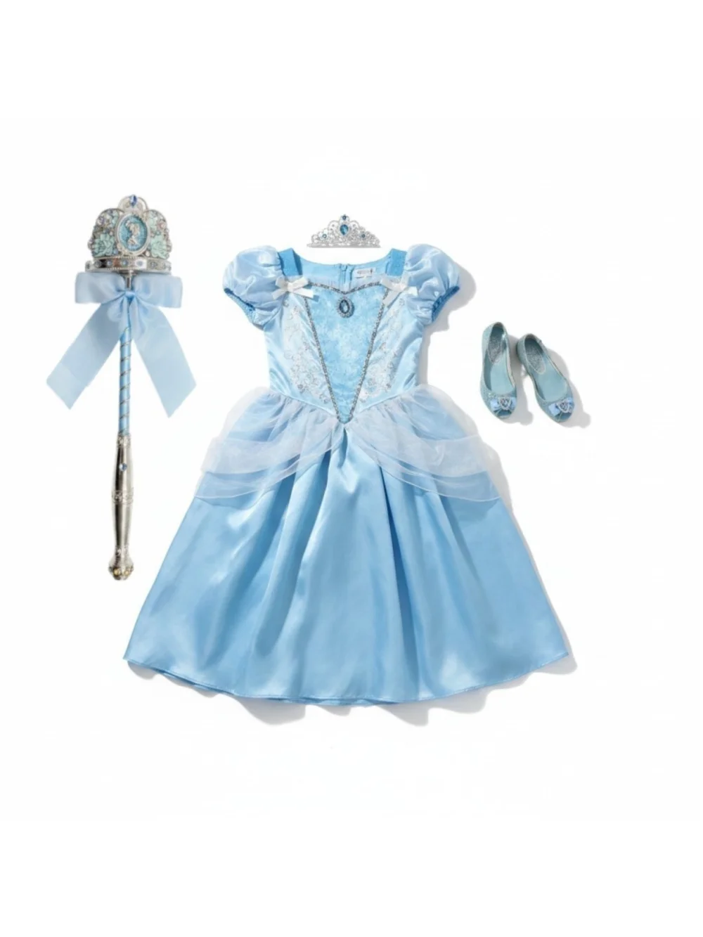 SET Disney Princess CINDERELLA Costume Cosplay Wand Tiara Shoes Halloween SZ 13
